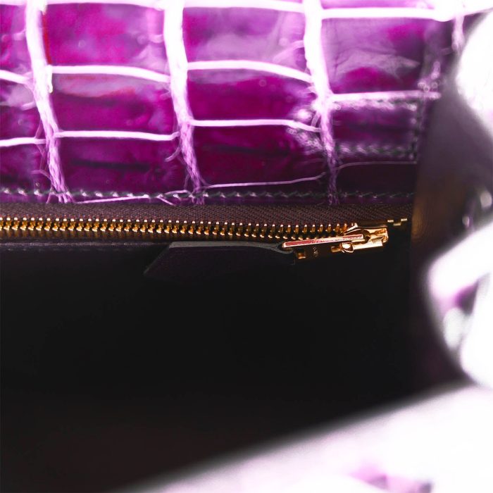Handmade HKS 25 Aubergine Shiny Niloticus Crocodile Gold Hardware - 图片 8