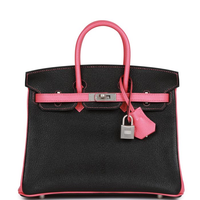 Handmade Bag HSOB(HSS) 25 Black and Rose Azalee Chèvre Brushed Palladium Hardware