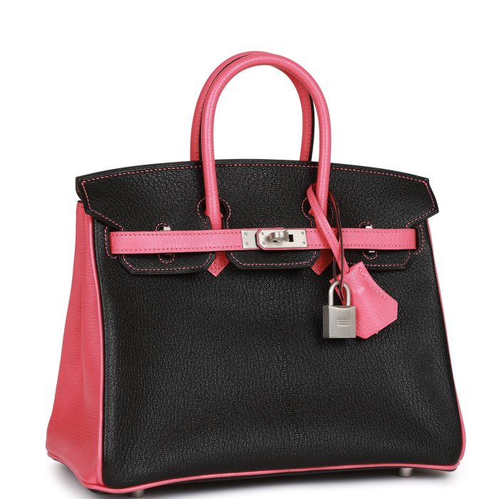 Handmade Bag HSOB(HSS) 25 Black and Rose Azalee Chèvre Brushed Palladium Hardware - 图片 2