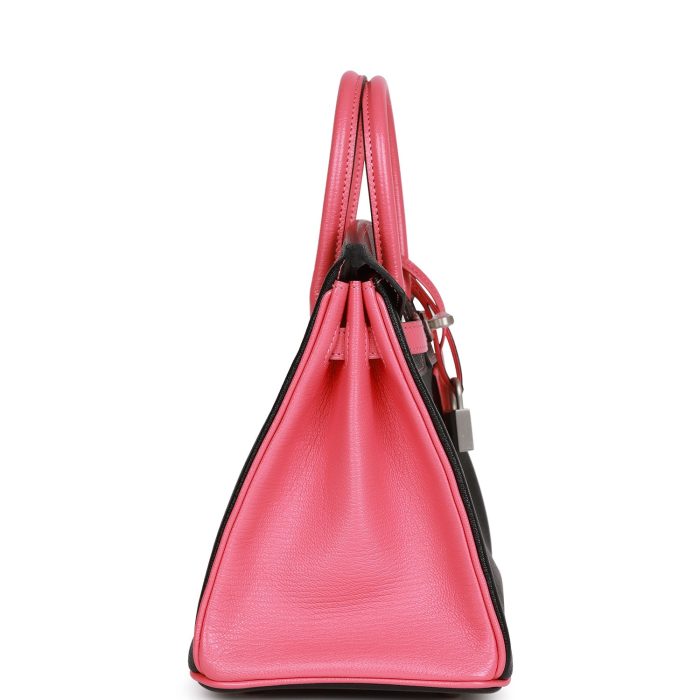 Handmade Bag HSOB(HSS) 25 Black and Rose Azalee Chèvre Brushed Palladium Hardware - 图片 3