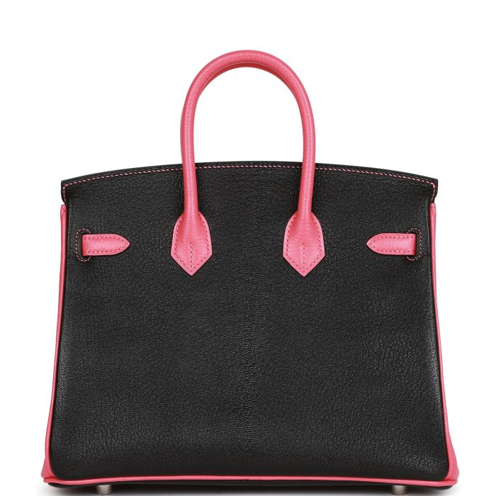 Handmade Bag HSOB(HSS) 25 Black and Rose Azalee Chèvre Brushed Palladium Hardware - 图片 4