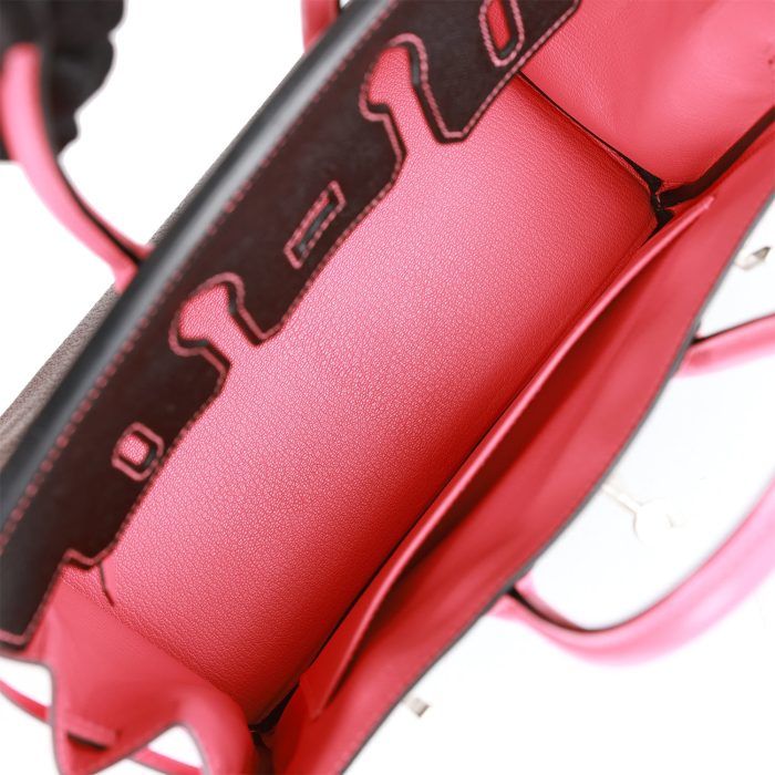 Handmade Bag HSOB(HSS) 25 Black and Rose Azalee Chèvre Brushed Palladium Hardware - 图片 7