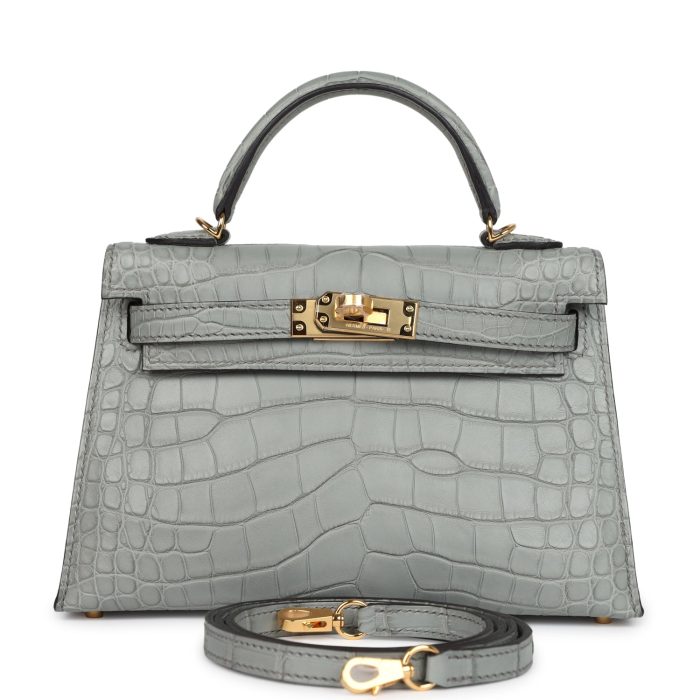 Handmade HKS 20 Gris Ciment Matte Alligator Gold Hardware