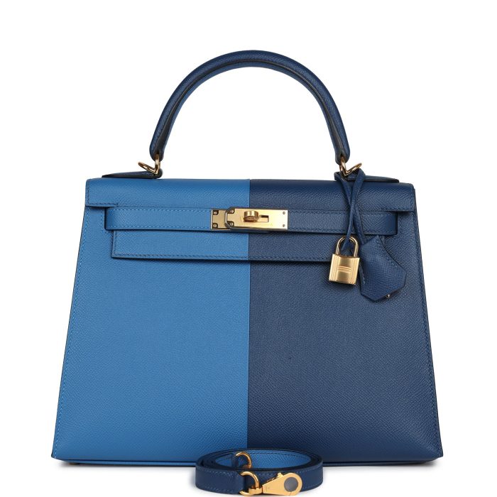Handmade HKS 28 Casaque Deep Bleu and Mykonos Epsom Gold Hardware