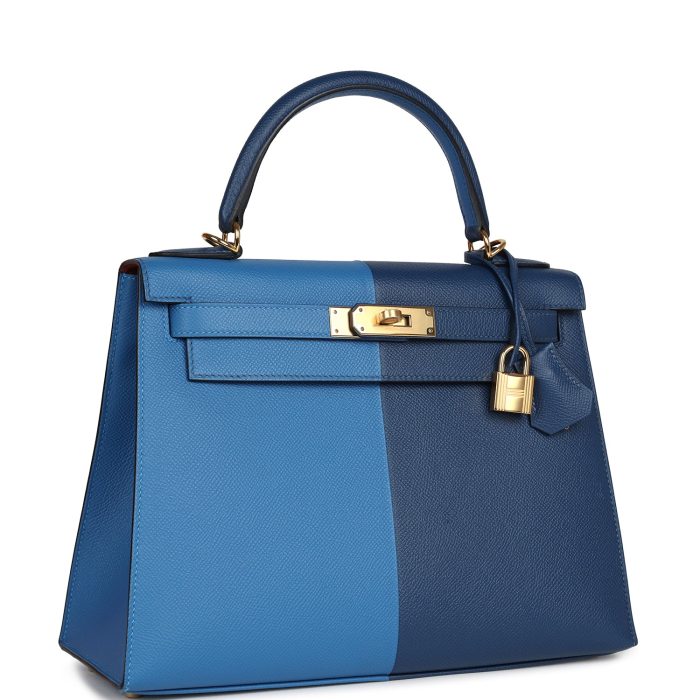 Handmade HKS 28 Casaque Deep Bleu and Mykonos Epsom Gold Hardware - 图片 2