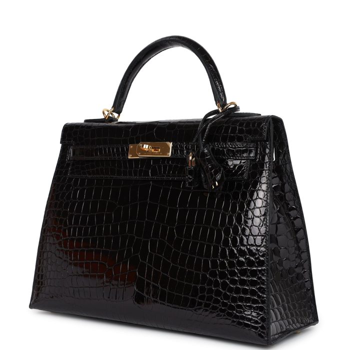 Handmade HKS 32 Black Shiny Porosus Crocodile Gold Hardware - 图片 3