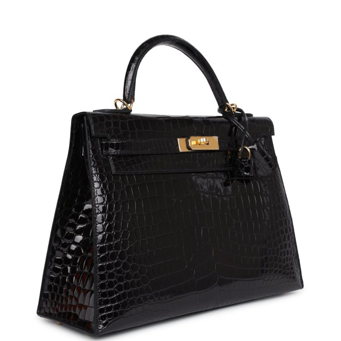 Handmade HKS 32 Black Shiny Porosus Crocodile Gold Hardware - 图片 4