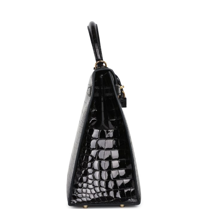 Handmade HKS 32 Black Shiny Porosus Crocodile Gold Hardware - 图片 5