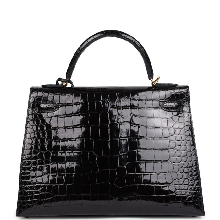 Handmade HKS 32 Black Shiny Porosus Crocodile Gold Hardware - 图片 6