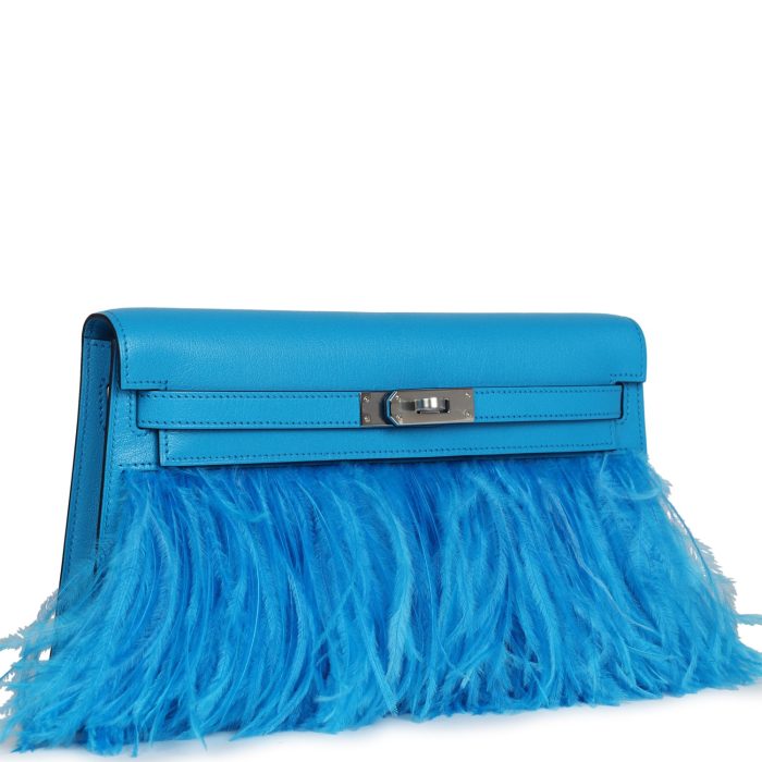 Handmade HKEF Bleu Frida Chevre Chamkila and Ostrich Feathers Palladium Hardware - 图片 2