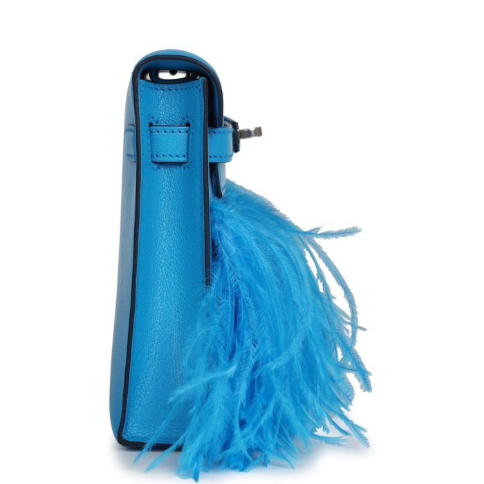 Handmade HKEF Bleu Frida Chevre Chamkila and Ostrich Feathers Palladium Hardware - 图片 3