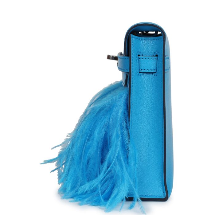Handmade HKEF Bleu Frida Chevre Chamkila and Ostrich Feathers Palladium Hardware - 图片 5