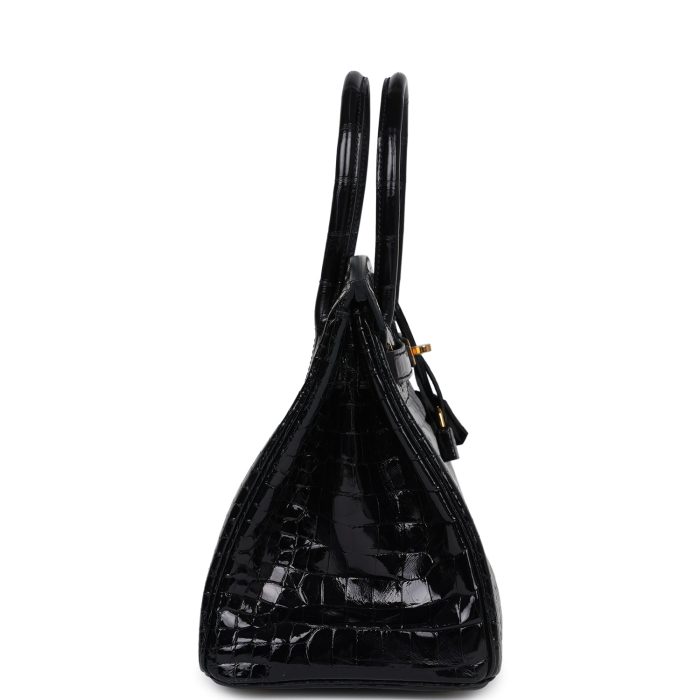 Handmade Bag HB 30 Black Shiny Porosus Crocodile Gold Hardware - 图片 3