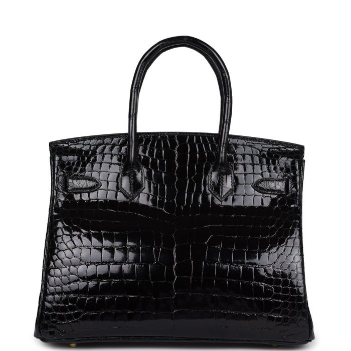 Handmade Bag HB 30 Black Shiny Porosus Crocodile Gold Hardware - 图片 4
