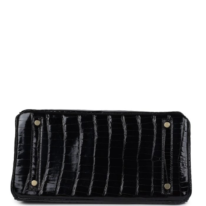 Handmade Bag HB 30 Black Shiny Porosus Crocodile Gold Hardware - 图片 5