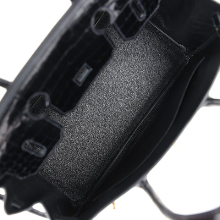 Handmade Bag HB 30 Black Shiny Porosus Crocodile Gold Hardware - 图片 7