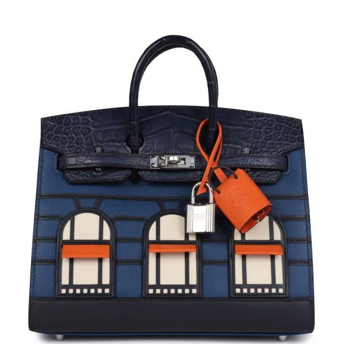 Handmade Bag HNSFB 20 Bleu Marine Matte Alligator Palladium Hardware
