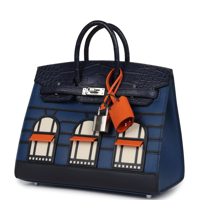 Handmade Bag HNSFB 20 Bleu Marine Matte Alligator Palladium Hardware - 图片 5