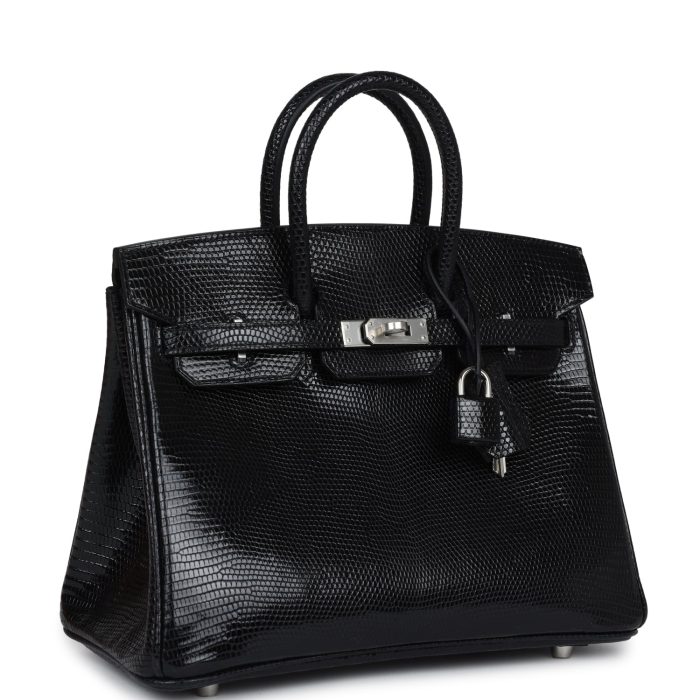 Handmade Bag HB 25 Black Shiny Varanus Niloticus Lizard Palladium Hardware - 图片 2
