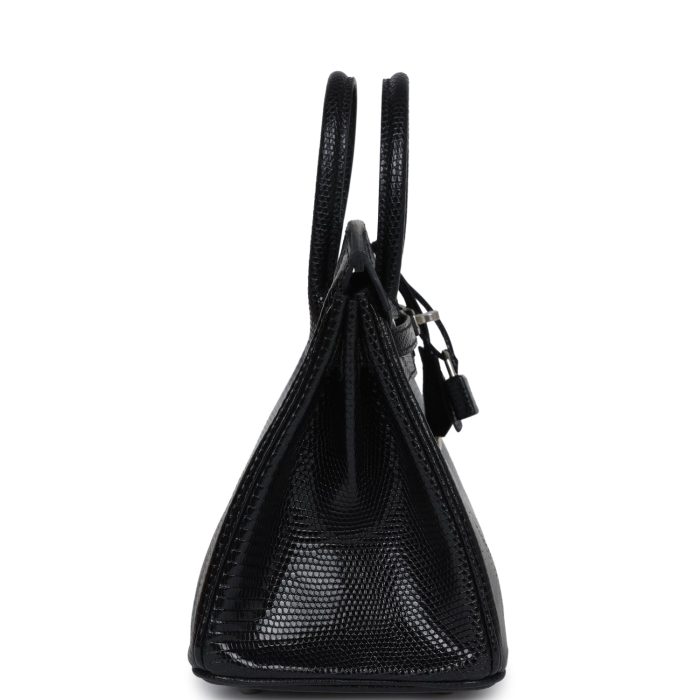 Handmade Bag HB 25 Black Shiny Varanus Niloticus Lizard Palladium Hardware - 图片 3