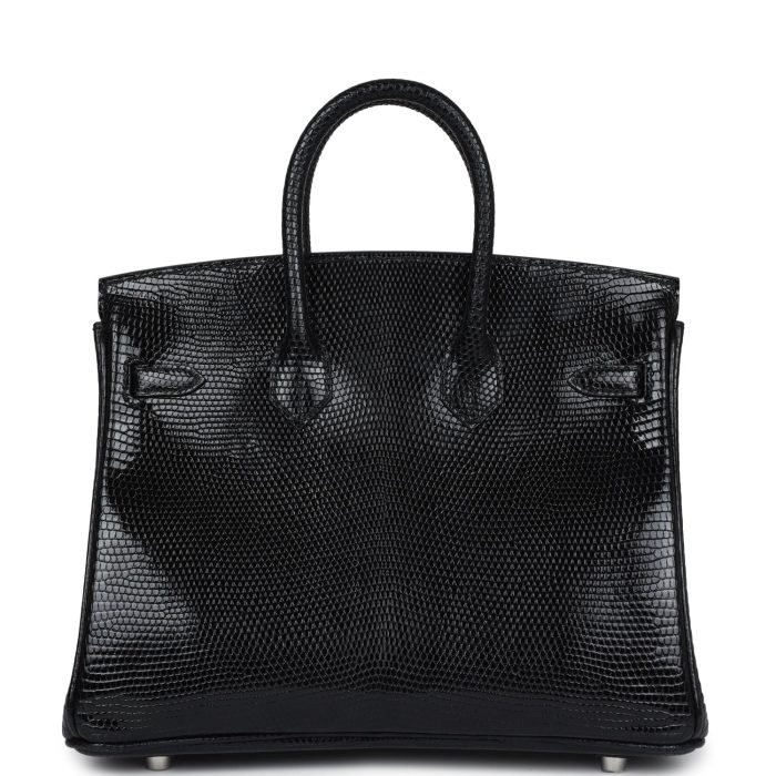 Handmade Bag HB 25 Black Shiny Varanus Niloticus Lizard Palladium Hardware - 图片 4