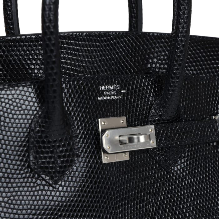 Handmade Bag HB 25 Black Shiny Varanus Niloticus Lizard Palladium Hardware - 图片 6