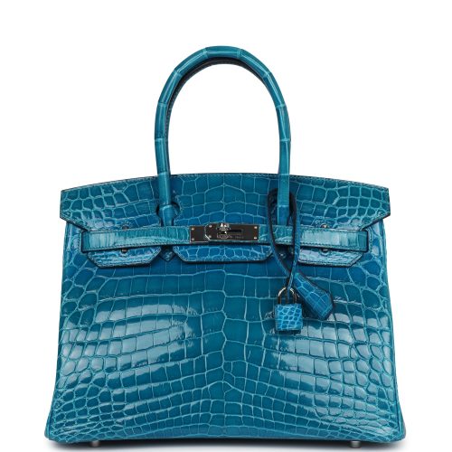 Handmade Bag HB 30 Bleu Izmir Shiny Niloticus Crocodile Palladium Hardware