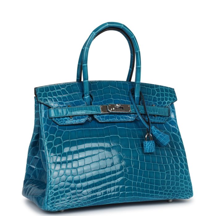 Handmade Bag HB 30 Bleu Izmir Shiny Niloticus Crocodile Palladium Hardware - 图片 2